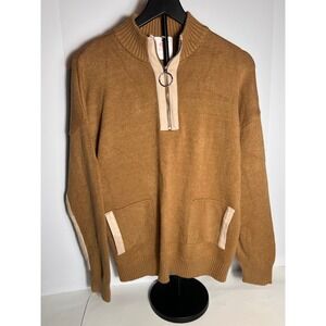 Modern Rebel Pullover Viscose BlendSweater Womens Large 1/2 Zip Pockets Tan Beig